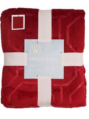 Wayland Square Embossed Plush Blanket, Red, 90 X 90 in